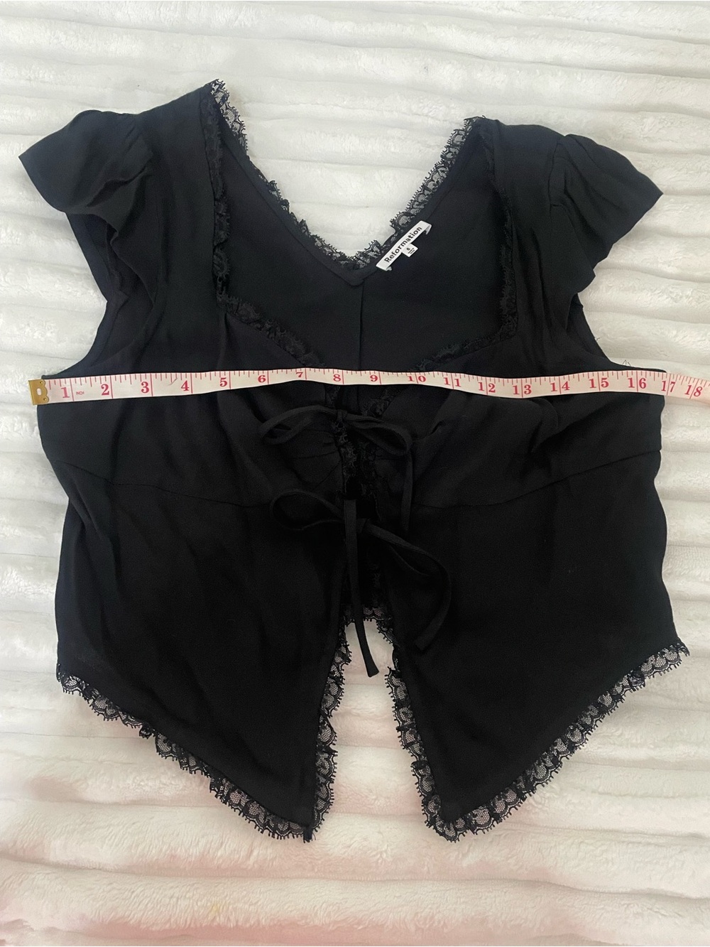 Reformation Black Lace-Trim Tie-Front Crop Top - Picture 12 of 16
